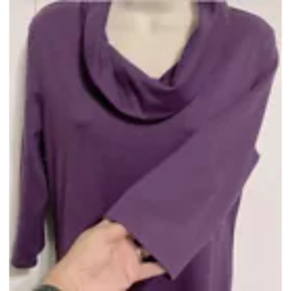 LANDS END Jersey Sweater Dress Purple Eggplant 3/4 Sleeve Medium Petite - Picture 2 of 13